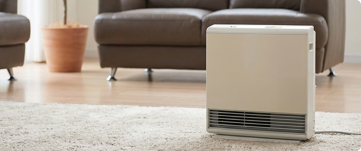 「速さ」と「暖かさ」、そして「快適さ」を約束する、安心できる心地よい空間をつくるガスファンヒーター